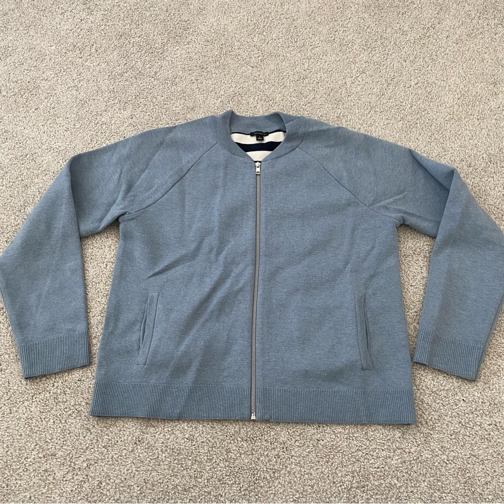 Ann Taylor Women's Blue sweater Zip-Up Cardigan collarless 💙